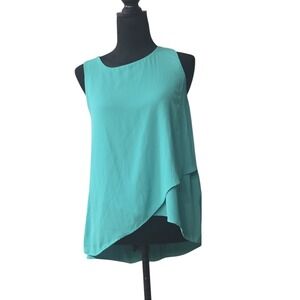 Soprano Teal Green Sleeveless Layered Tulip High Low Chiffon Blouse Small NWT